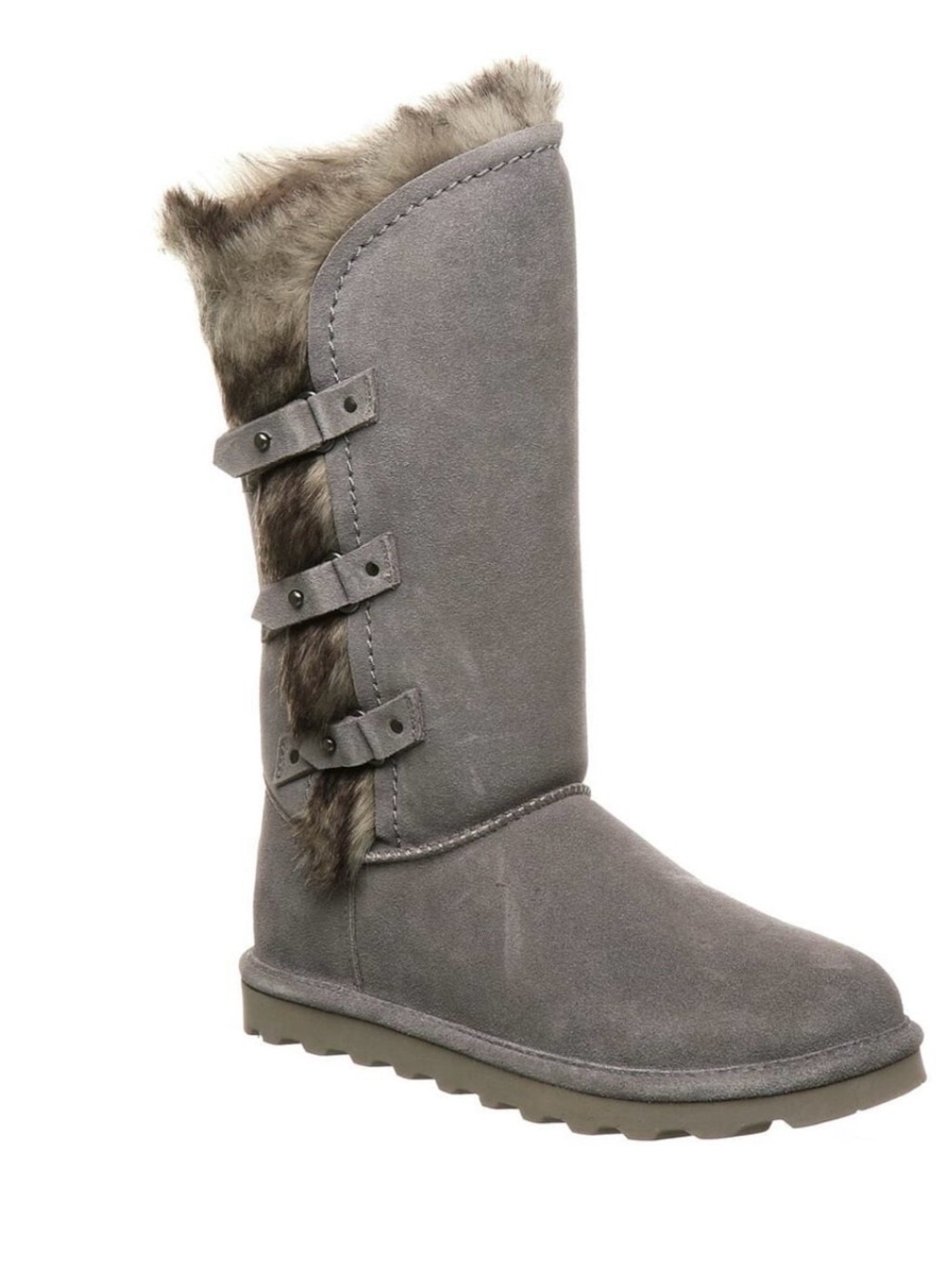 Bearpaw Women's Emery Boot Size 7 Fog Gray Suede Sheepskin Lining NWOT